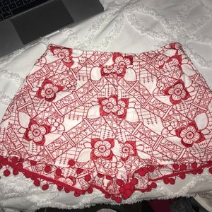 Red Embroidered shorts with Pockets